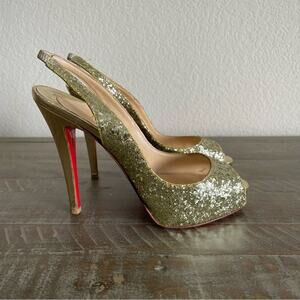 Elegant Gold Glitter Peep-Toe Slingback Heels